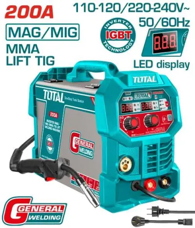SOLDADOR INVERSOR DIGITAL 200A (MMA-MIG-MAG-LIFT TIG-) 110-220V INDUSTRIAL SUPER TOTAL (UTMGT20058)