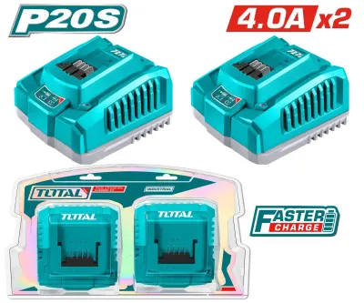 CARGADOR INTELIGENTE  PARA BATERIAS 20V 4.0AH JUEGO X 2 PIEZAS INDUSTRIAL TOTAL (UTOSLI250388)
