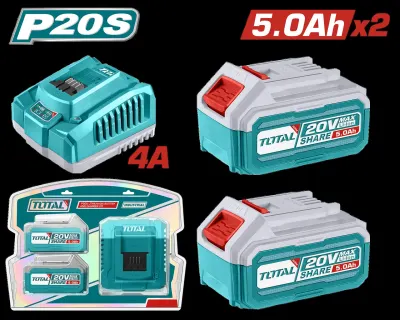 KIT DE 2 BATERIAS 5.0AH + CARGADOR DE 20V INDUSTRIAL TOTAL (UTFBCPK2513)