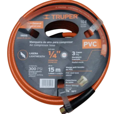 MANGUERA PARA COMPRESOR PVC 15M 1/4 TRUPER