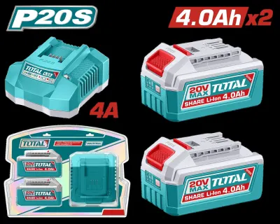 KIT DE 2 BATERIAS 4.0AH + CARGADOR DE 20V INDUSTRIAL TOTAL (UTFBCPK2013)