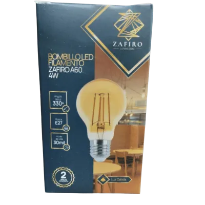 BOMBILLO LED FILAMENTO ZAFIRO A60 4W 2700K E27
