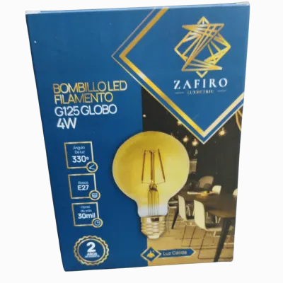 BOMBILLO LED FILAMENTO ZAFIRO G125 GLOBO 4W 2700K E27
