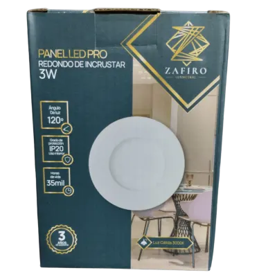 PANEL LED ZAFIRO REDONDO 3W 2.5 INCRUSTAR LUZ CALIDA