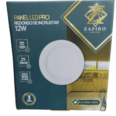 PANEL LED ZAFIRO REDONDO 12W 6" INCRUSTAR LUZ CALIDA
