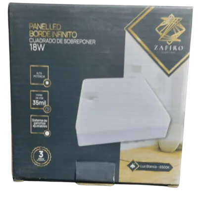 PANEL LED ZAFIRO BORDE INFINITO CUADRADO 18W SOBREPONER 6500K