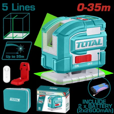 NIVEL LASER 0-35M  LUZ VERDE  3D 5 LINEAS RECARGABLE TIPO  USB-C INDUSTRIAL SUPER TOTAL (TLL306502)
