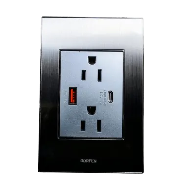 TOMA DOBLE POLO TIERRA + USB X2 (USB CARGA R. + USB C) DURFEN INOX