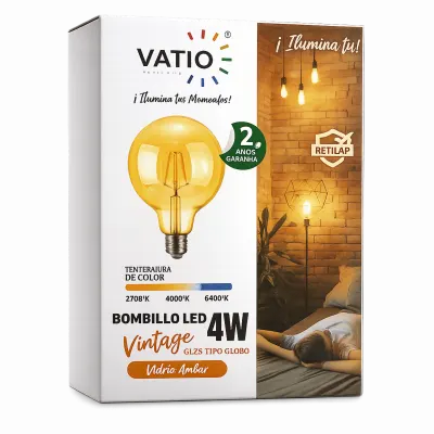 BOMBILLO PILA 4W E27 G125 100V 130V AMBAR