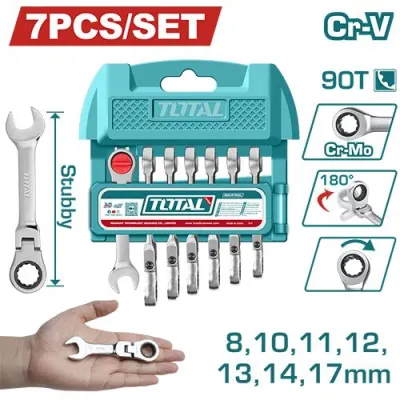 LLAVE MIXTA CON RACHE FLEXIBLE  8 - 17MM JUEGO X 7 PZS CORTA TOTAL (THT103RK676)  Item: 24027
