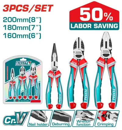 JUEGO DE ALICATES X 3 PZS INDUSTRIAL (PINZA 6"",CORTAFRIO 7"",ALICATE 8"") TOTAL (THT2K0308S)  Item: 23942