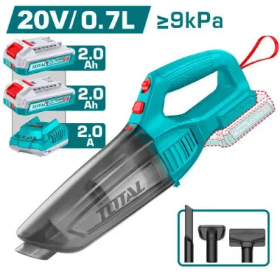 ASPIRADORA DE MANO INALAMBRICA 20V 0.7L INCLUYE 2 BATERIAS 2.0AH Y CARGADOR  TOTAL (UTVLI201582)  Item: 23932