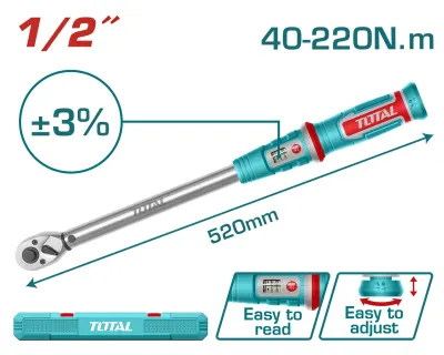 TORQUIMETRO 1/2"" 40-220NM TOLERANCIA DE TORQUE ±3% INDUSTRIAL TOTAL (THPTW1220N6)  Item: 23858