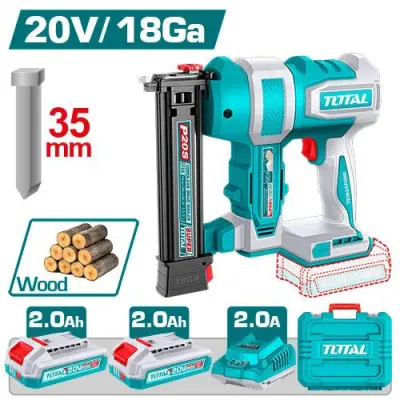 CLAVADORA INALAMBRICA MADERA 35MM 20V INCLUYE 2  BATERIAS 2.0AH , CARGADOR Y ACCESORIOS  INDUSTRIAL SUPER  TOTAL  (UTCBNLI20686)  Item: 23847