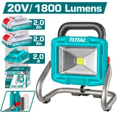 REFLECTOR RECARGABLE 20V 1800 LUMENES INCLUYE 2 BATERIAS 2.0AH  Y 1 CARGADOR  INDUSTRIAL TOTAL  (UTWLI20259)  Item: 23833