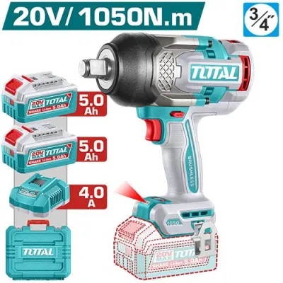 PISTOLA IMPACTO INALAMBRICA 3/4"" 20V 1050NM INCLUYE 2 BATERIAS 5.0AH  Y 1  CARGADOR  INDUSTRIAL SUPER TOTAL (UTIWLI201056)  Item: 23832