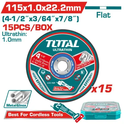 DISCO CORTE METAL/ACERO INOXIDABLE 4-1/2"" (PQT POR 15 UNDS) TOTAL (TAC1015115)  Item: 24126