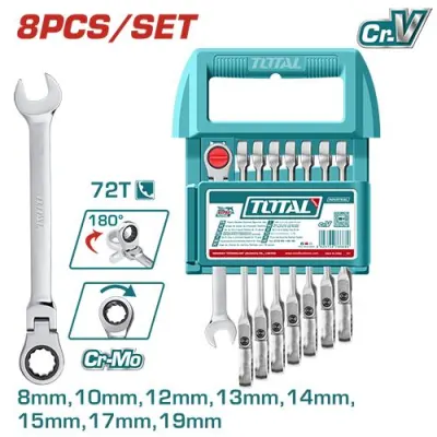 LLAVE MIXTA CON RACHE FLEXIBLE 8 - 19 MM JUEGO X 8 PZS  INDUSTRIAL TOTAL (THT103RK586)  Item: 23774