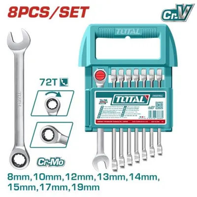 LLAVE MIXTA CON RACHE  8 - 19 MM JUEGO X 8 PZS  INDUSTRIAL SUPER TOTAL (THT103RK086)  Item: 23843