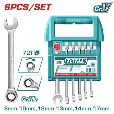 LLAVE MIXTA CON RACHE  8 - 17 MM JUEGO X 6 PZS  INDUSTRIAL SUPER TOTAL (THT103RK066)  Item: 23842