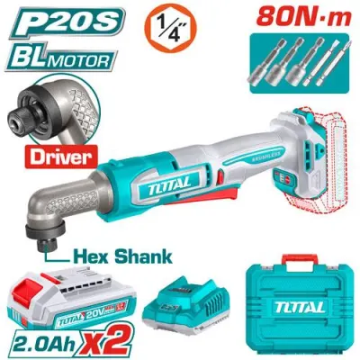 ATORNILLADOR DE IMPACTO DE ANGULO 1/4"" 20V 80NM INCLUYE  2  BATERIAS 2.0AH Y CARGADOR INDUSTRIAL SUPER TOTAL (UTAIRLI208)  Item: 23805