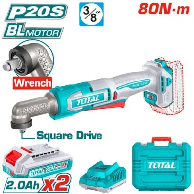 ATORNILLADOR DE IMPACTO DE ANGULO 3/8"" 20V 80NM INCLUYE  2  BATERIAS 2.0AH Y CARGADOR INDUSTRIAL SUPER TOTAL (UTAIWLI208)  Item: 23802
