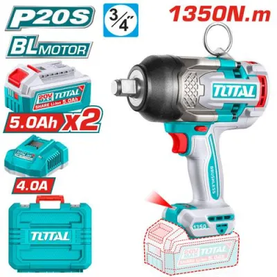 PISTOLA IMPACTO INALAMBRICA 3/4"" 20V 1350NM INCLUYE 2 BATERIAS 5.0AH 1 CARGADOR  INDUSTRIAL SUPER TOTAL (UTIWLI201356)  Item: 23733