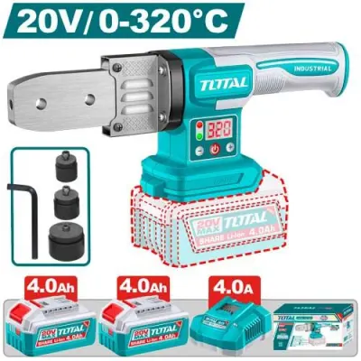 POLIFUSOR DIGITAL PARA TUBO PVC INALAMBRICO 20V  0-320° (20-25-32MM) INCLUYE 2 BATERIAS 4.0AH, 1 CARGADOR Y ACCESORIOS SUPER TOTAL (UTWTLI20182)  Item: 23731