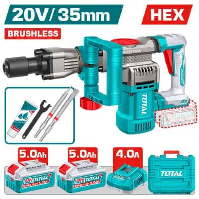 DEMOLEDOR SDS HEX INALAMBRICO 20V 16J INCLYE  2 BATERIAS 5.0AH, 1 CARGADOR  Y ACCESORIOS INDUSTRIAL SUPER TOTAL (UTDBLI203582)  Item: 23730