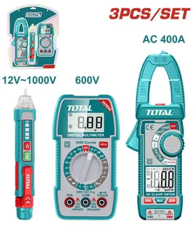 KIT MEDIDOR DE CORRIENTE DIGITAL INCLUYE PROBADOR - TESTER - PINZA INDUSTRIAL  SUPER  TOTAL (TMT23069)  Item: 23696