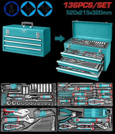 CAJA HERRAMIENTA METALICA INCLUYE 136 PZS INDUSTRIAL SUPER TOTAL (THTCS351367)  Item: 23643