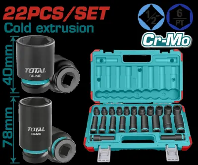 COPAS DE IMPACTO 1/2 INDUSTRIAL LARGO 40 MM JUEGO X 22PZS 10 - 24 MM TOTAL (THKISD12221L)  Item: 23659