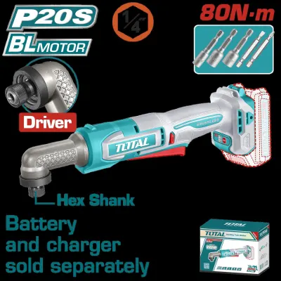 ATORNILLADOR DE IMPACTO DE ANGULO 1/4"" 20V 80NM INCLUYE ACCESORIOS BATERIA Y CARGADOR SE VENDEN POR SEPARADO INDUSTRIAL SUPER TOTAL (TAIRLI2081)  Item: 23406