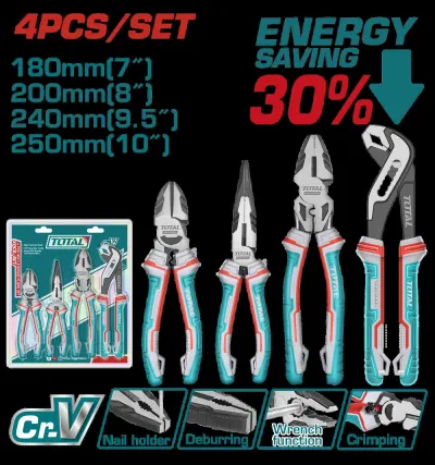 JUEGO DE ALICATE  X 4 PIEZAS CROMO VANADIUM INDUSTRIAL SUPER TOTAL (THT2K0498)  Item: 23399