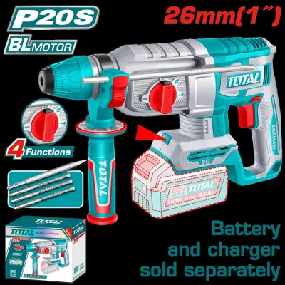 TALADRO INALAMBRICO ROTOMARTILLO 1"" 20V SDS PLUS 2.5 JULES  INCLUYE 3 BROCAS , 1 CINCEL CARGADOR  Y BATERIA SE VENDEN POR SEPARADO INDUSTRIAL TOTAL (TRHLI26208)  Item: 23216