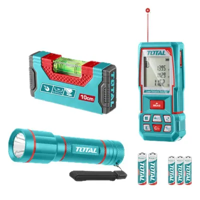 MEDIDOR DE DISTANCIAS LASER 100MTS + NIVEL 10CM IMANTADO + LINTERNA 450 LUMENES SUPER TOTAL INDUSTRIAL (TOS251003)  Item: 23289