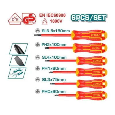 DESTORNILLADOR AISLADO 1000V INDUSTRIAL AMARILLO-ROJO JUEGO X 6 PZS TOTAL (THTIS566)