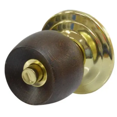 CHAPA BOLA BANO P/MADERA UDUKE COLOR CAFE OSCURA T-SAFE ESCUDO DORADO (HT20186)