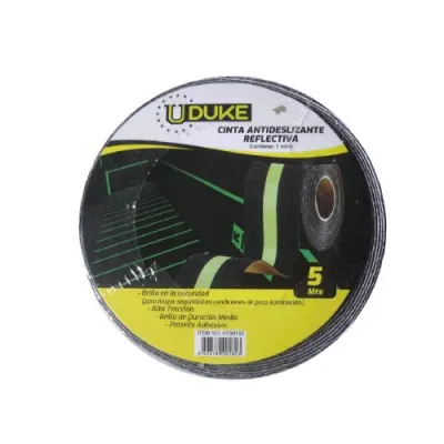 CINTA ADHESIVA ANTIDESLIZANTE 2 X 5 MTS REFLECTIVA NEGRA UDUKE