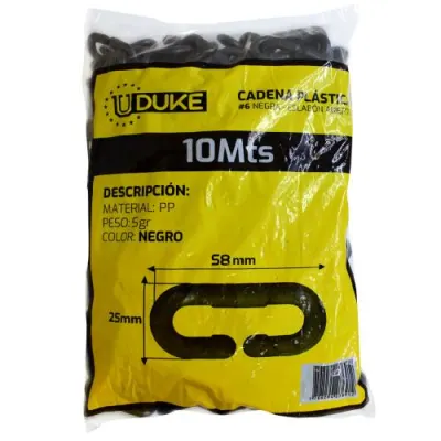 CADENA PLASTICA 6 NEGRA ESLABON ABIERTO X 10 MTS UDUKE
