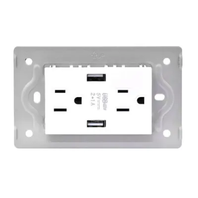 TOMA DOBLE + 2 USB LUXOR BLANCA INTERCAMBIABLE SIN TAPA DUKE ENERGY (V9-032)
