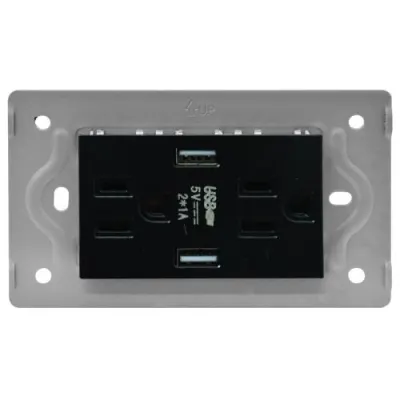 TOMA DOBLE + 2 USB LUXOR NEGRA INTERCAMBIABLE SIN TAPA DUKE ENERGY (V17-032)