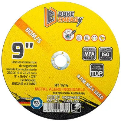 DISCO 9 CORTE METAL ACERO INOX 2 EN 1 DUKE ENERGY TECNOLOGIA ALEMANA (230X1.9X22.23MM) (HT1414)