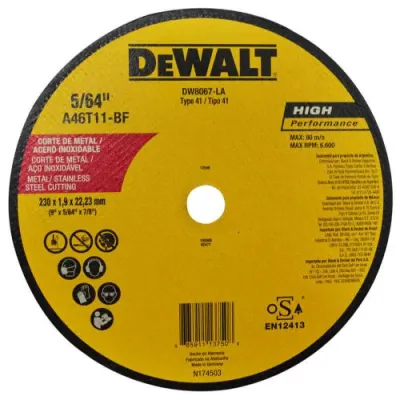 DISCO DEWALT CORTE METAL/ACERO INOX 9 PLANA AMARILLO (DW8067LA)
