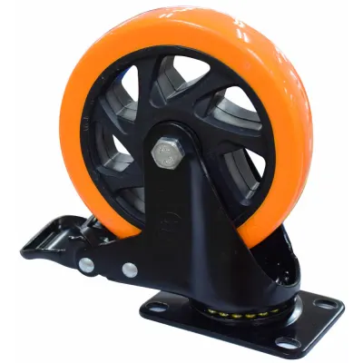 RODACHINES 5 PLANO NARANJA CON FRENO GIRATORIO 125MM 150KG (INDIVIDUAL) (HT40092)
