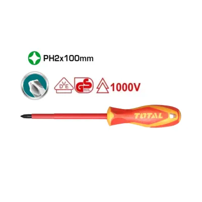 DESTORNILLADOR AISLADO 1000V (+) PH2 X 100MM INDUSTRIAL AMARILLO-ROJO TOTAL (THTISPH2100)